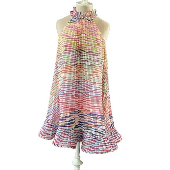 Amur Estfan Pleated Halter Neck Mini Dress Women's Double Rainbow Size: 4 NWT - Picture 2 of 7